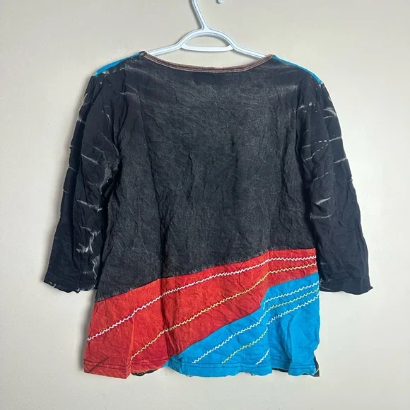 Rising International XL Patchwork Tunic Top Multicolor Scoop Neck Blouse - Picture 5 of 5